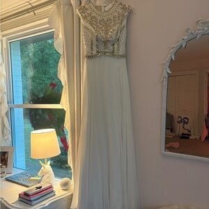 Jovani White and Gold Embellished Dress